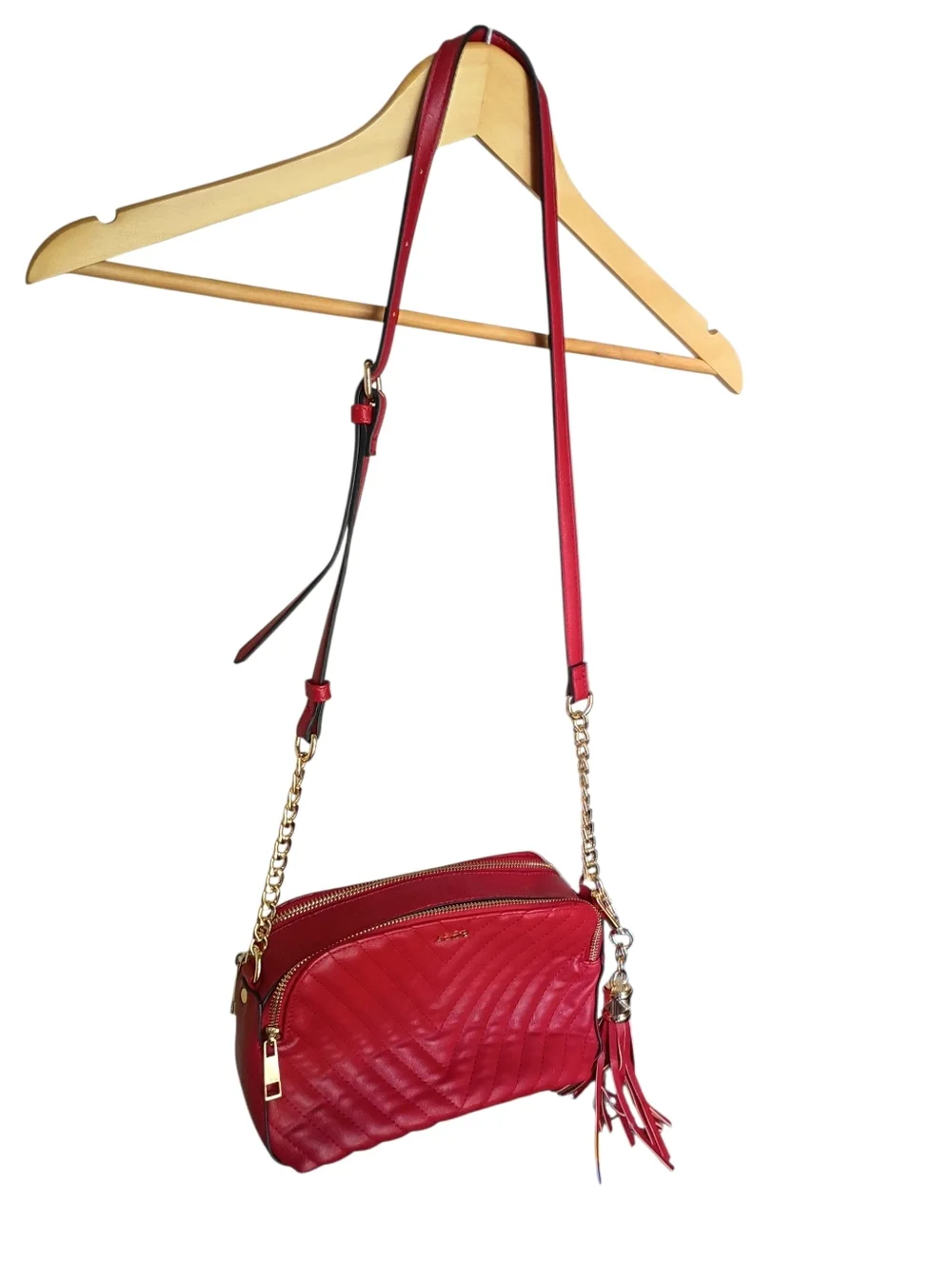 Aldo Red Quilted Double Zipper Crossbody Bag - Picture 3 of 9